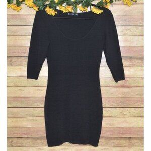 Mango Basics Ladies S Black 3/4 Sleeve Knee Length Sheath Sweater Dress Ribbed